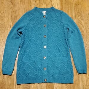L.L. Bean Cotton Cardigan Womens Size M Teal Blue Green